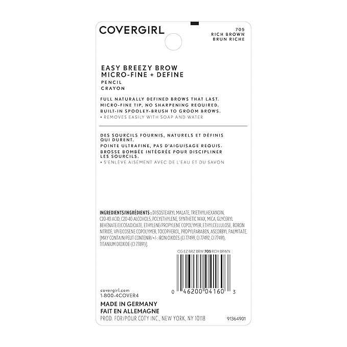 COVERGIRL - Easy Breezy Brow Micro-Fine + Define Pencil, Micro-fine tip, no sharpening required, Built-in spoolie-brush, 100% Cruelty-Free