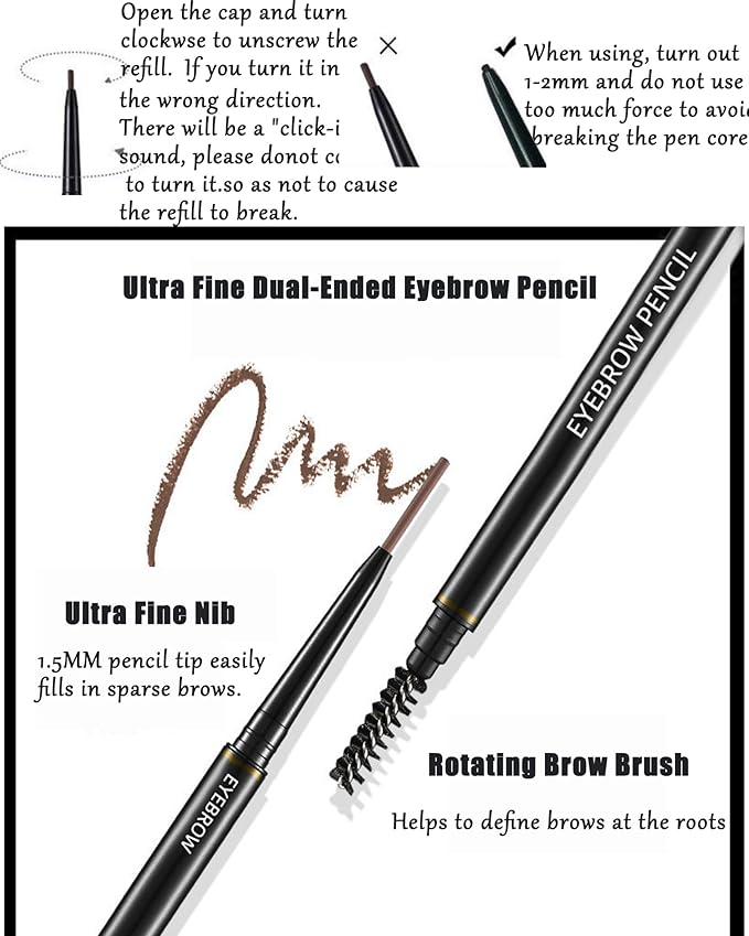 12 Pcs Eye Brow Pencils for Women Dark Brown,Waterproof Eyebrow Pencil Retractable Ultra Fine Professional Brow Pencil,Long Lasting Tinted Gel Micro Eyebrow Pen for Define Fill Tiny Brow Eye Makeup-05