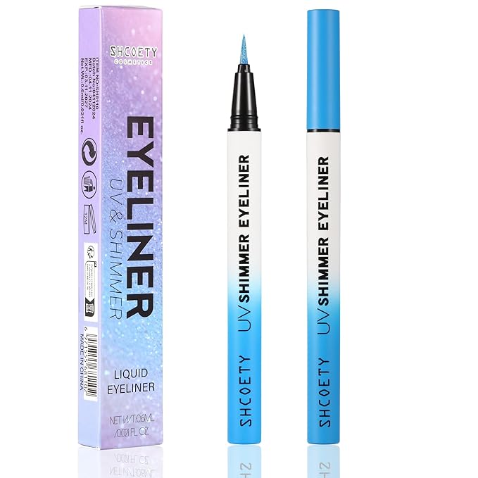 Metallic Neon Liquid Eyeliner, Glitter Neon Colored Eyeliners Pen, High Pigmented, Waterproof Smudge-Proof and Long-Lasting Metallic Eye Makeup for Halloween Christmas,Shimmer Blue