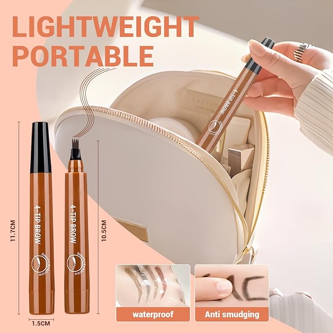 Microblading Eyebrow Pencil, 2025 Upgraded Waterproof Four-tip Beard and Eyebrow Pen, Long Lasting 3D Eye Brow Pencils for Women Natural Hair-Like Strokes (Light Brown)