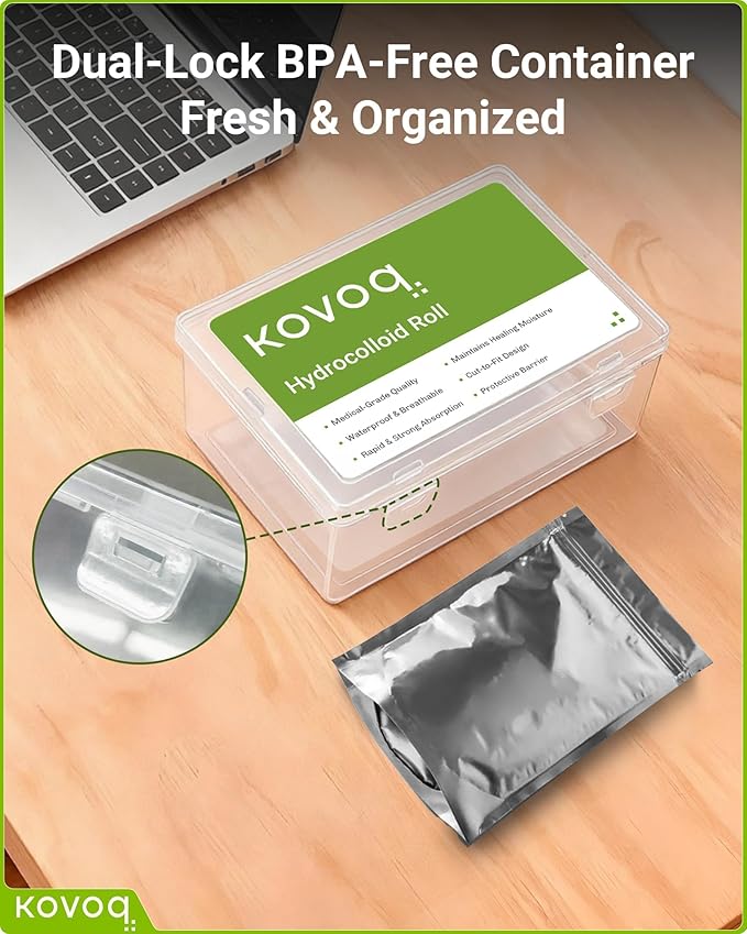 Hydrocolloid Roll Bandages for Wound Care, Kovoq Medical Grade Hydrocolloid Pimple Patches Tape Sterile and Waterproof, DIY Size & Shape for Acne, Pimple, Nose, Face (2in * 16ft)