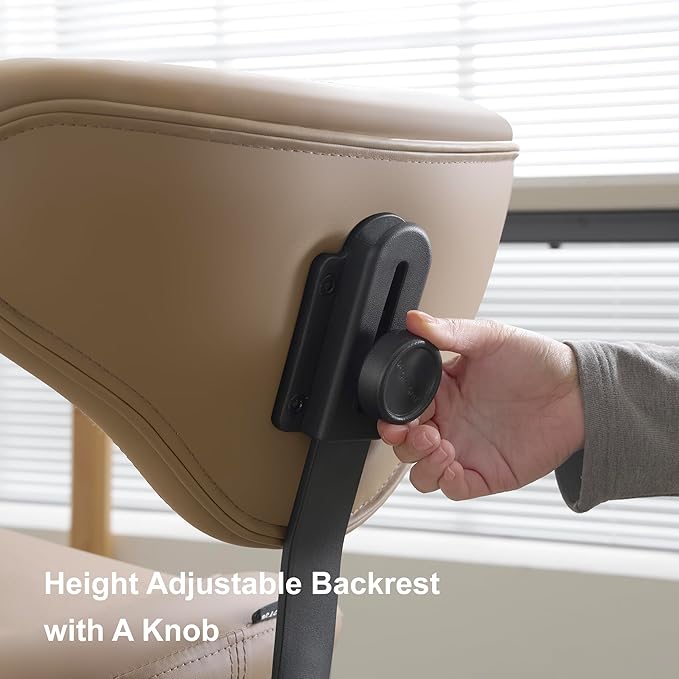 Ergonomic Saddle Seat Adjustable Pneumatic Hydraulic Drafting Swivel Rolling Stool Chair for Medical Hygienic SPA Massage Salon Home and Office - Hilo 508 (Tan, with Backrest)