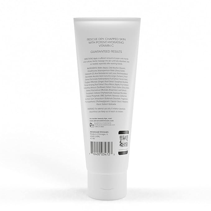 Advanced Clinicals Vitamin C Body & Hand Lotion Moisturizing Skin Care Cream For Hands & Body – Intense Soothing & Hydrating Vitamin C Hand Cream Moisturizer For Dry Cracked Hands, Large 8 Fl Oz