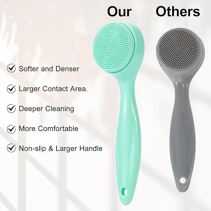 2 Pack Silicone Face Scrubber Exfoliating Brush, Manual Handheld Facial Cleansing Brush Blackhead Scrubber, Soft Bristles Waterproof for Face Skincare (Round-Green)