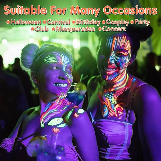 15PCS Glow Body & Face Paint,Glow in The Under UV Light or Black Light,Makeup Face Paint for Kids and Adults Halloween Club Birthday Party Masquerade,Neon Glow Party Supplies