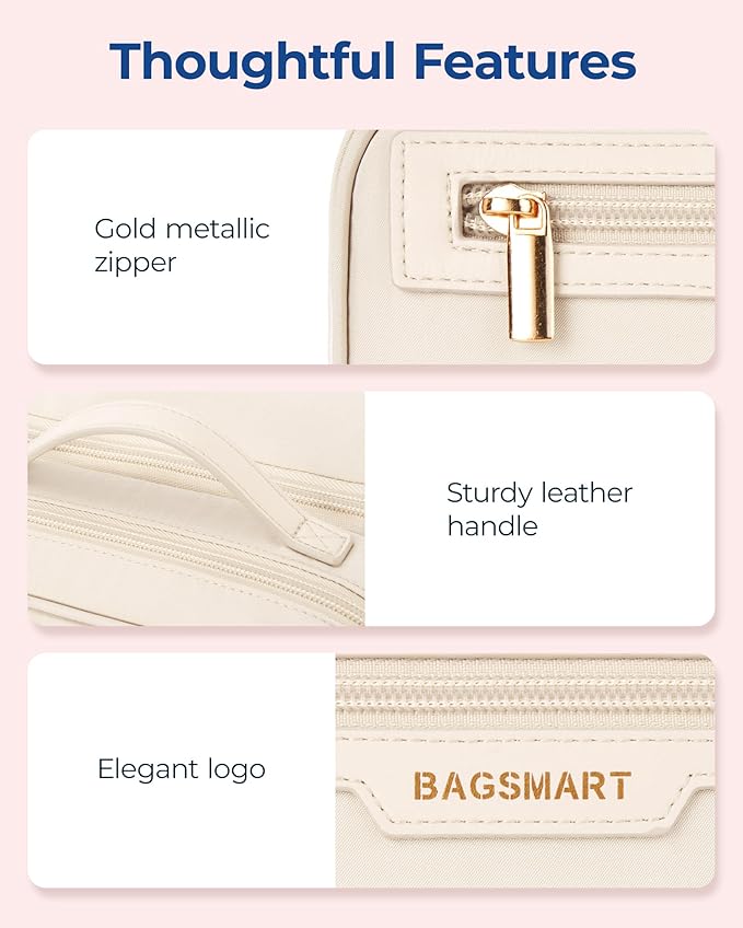 BAGSMART Travel Makeup Bag Large Capacity Cosmetic Bag, Wide-open Portable Make Up Bag Organizer for Women for Travel Essentials Toiletries Accessories Bottles, Brushes (Green)