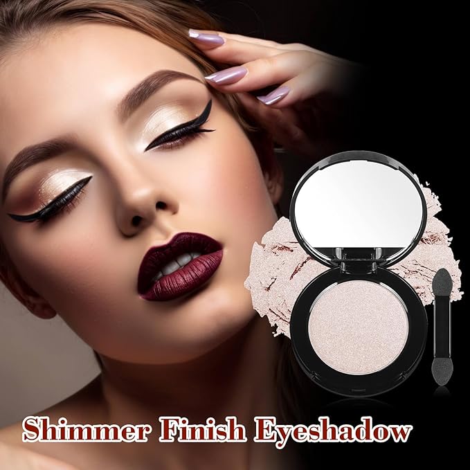 MEICOLY Champagne Shimmer Eyeshadow with Mirror,Shimmer Sparkly Eye Shadow Palette,Pressed Powder Single Eyeshadow for Women and Girls,Eye Makeup Eyelid Color,Long Wearing,Waterproof