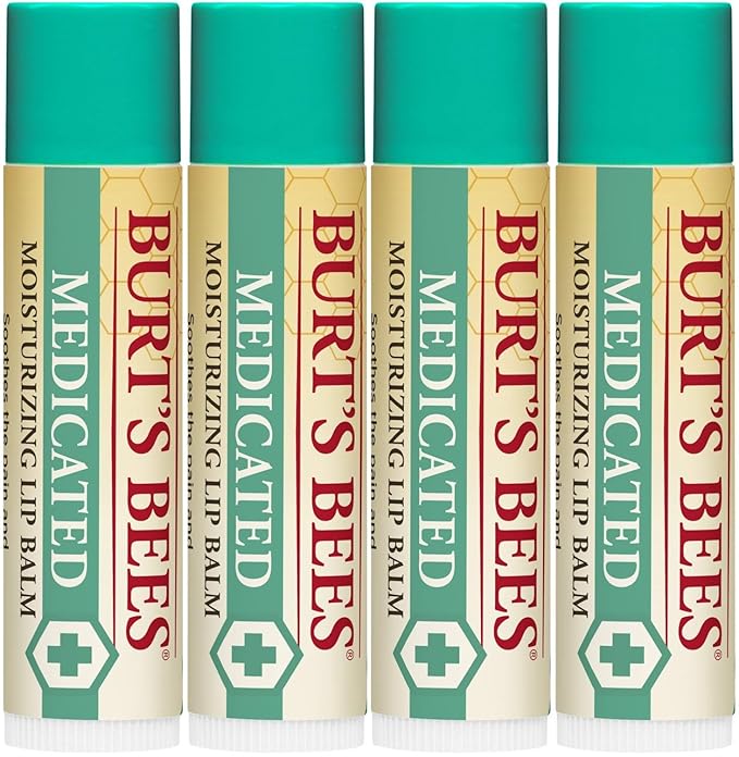 Burt's Bees Lip Balm Stocking Stuffers, Moisturizing Lip Care Christmas Gifts, for Dry Chapped Lips, Medicated with Menthol & Eucalyptus, Natural Origin Lip Care (4-Pack)