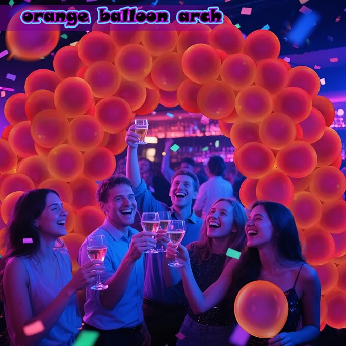 100 Pcs UV Neon Orange Balloons 12 inch Neon Party Supplies, Balloons, Glow in the Dark for Birthday, Graduation, Baby Shower,Wedding, Anniversary Valentines Party Decorations