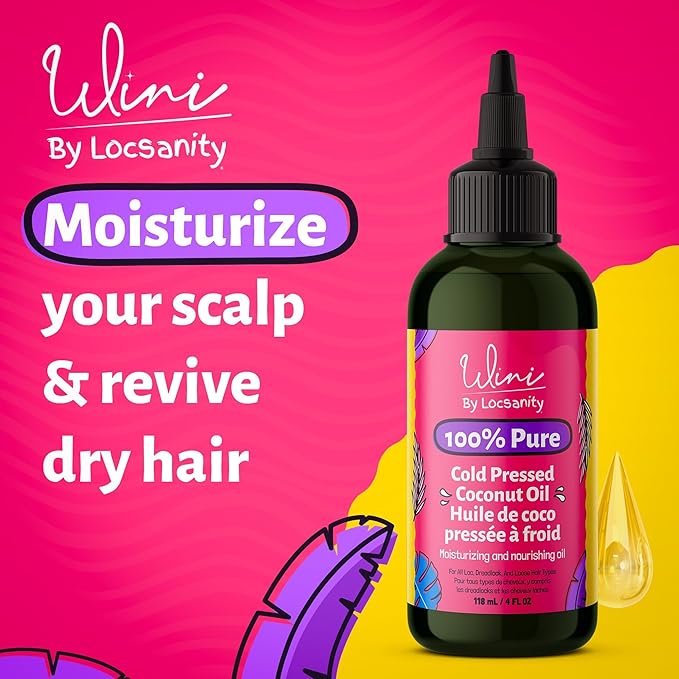 Locsanity Wini Pure 100% Cold Pressed Coconut Oil For Hair and Skin, 4 Fl Oz