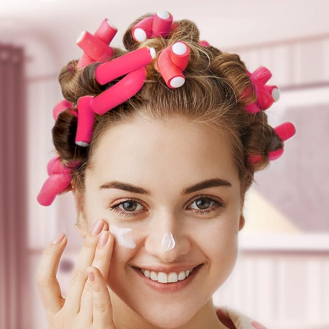 Selizo 30Pcs 9.45"x0.55" Flexible Hair Rollers, Foam Curlers for Short, Medium and Long Hair, No Heat Curlers, Hair Rods - Pink(Diameter 0.55')