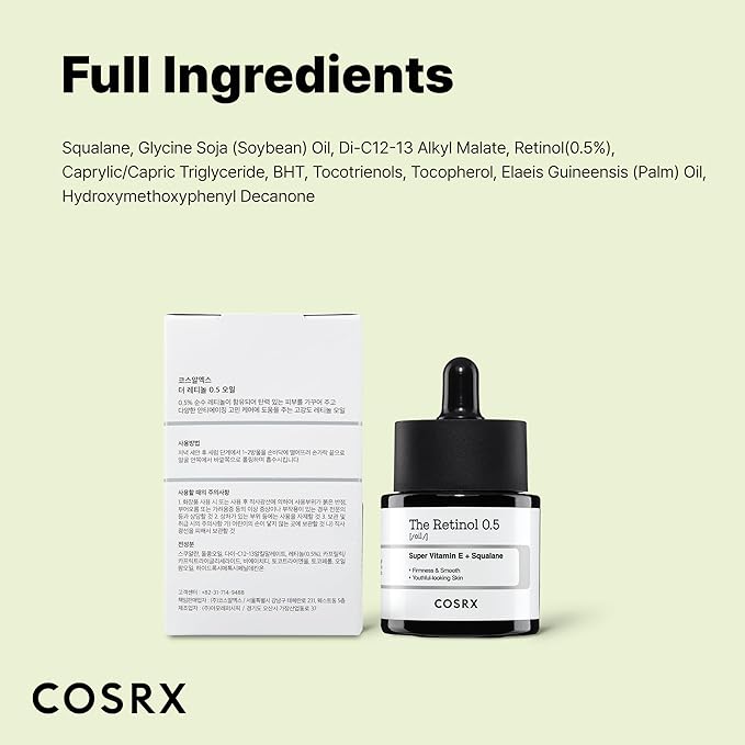 COSRX Retinol 0.5 Oil, Anti-aging Serum with 0.5% Retinoid Treatment for Face, Reduce Wrinkles, Fine Lines, Gentle Skincare for Day & Night, Not Tested on Animals, Korean Skin Care, Stocking Stuffers