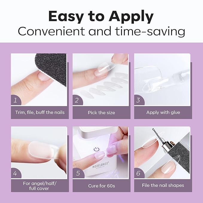 modelones Extra Short Square Fake Nail Tips - 510Pcs Full Matte Gel Tips Pre-shaped Full Cover Clear Acrylic Gel Kit False Press on Nails for Extension DIY Salon 15Sizes