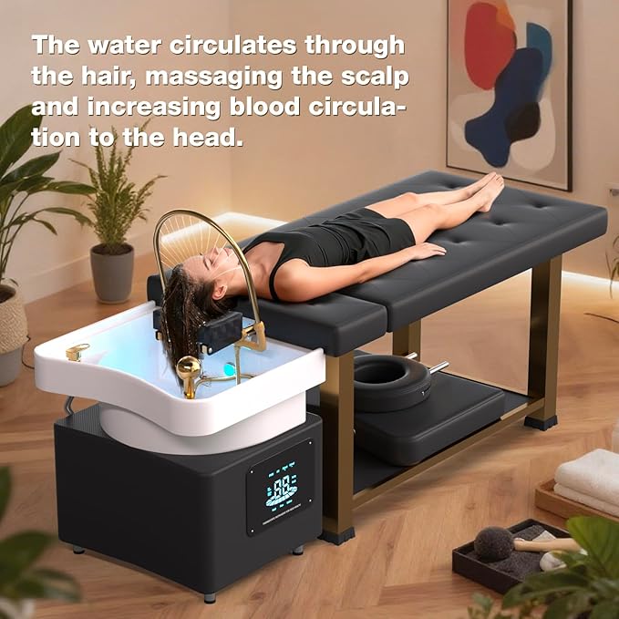 Plumbed-In Head Spa Equipment, Waterfall Head System for Spa Beds, Warm Steam & Hair Wash Sink for Scalp Care and Relaxation in Salons and Health Clubs