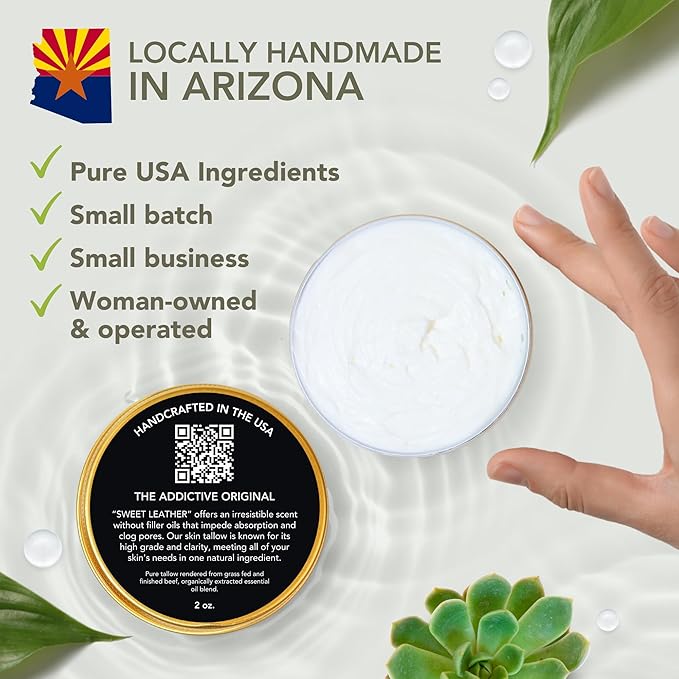 New & Unique Beef Tallow for Skin - Whipped Tallow Balm for Face Body-No Filler Oil or Honey. Moisturizer for Acne Eczema Dry Sensitive Skin. Homemade Natural USA - Grass Fed,Organic EO, Absorbs Fast