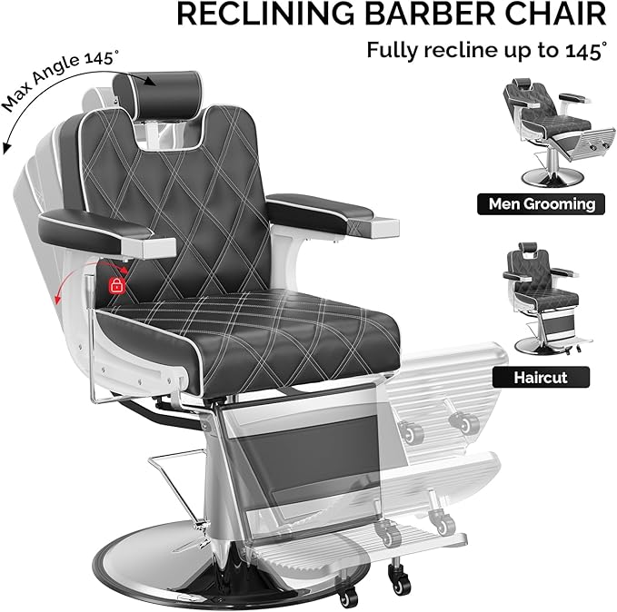 OmySalon Vintage Barber Chair All Purpose Wide Seat, 360° Swivel,Reclining Salon Chair Heavy Duty for Barbershop Beauty Spa Shampoo