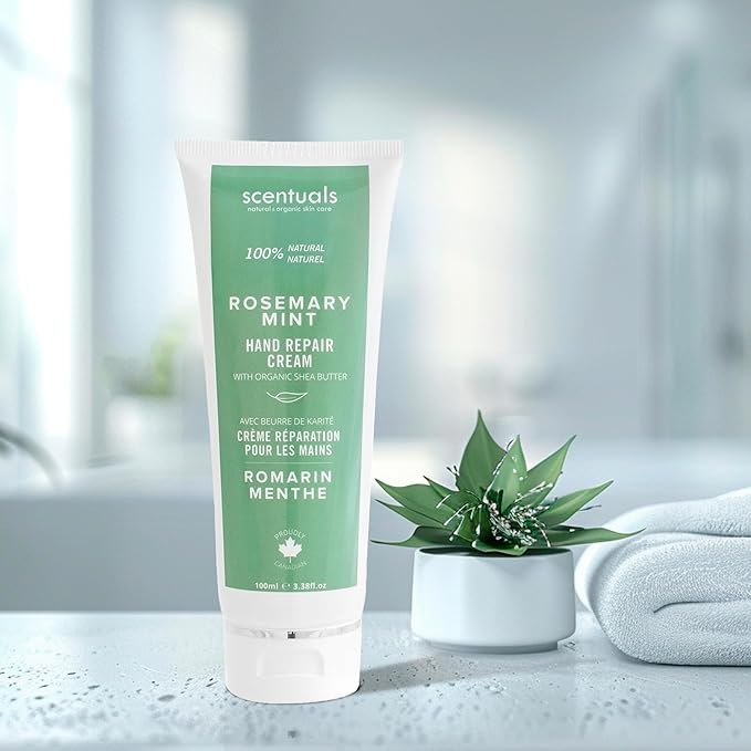 Hand Cream with Rosemary & Mint Essential Oil, Shea Butter, Cocoa Butter, Argan & Almond oil, Vitamin E and Aloe Vera, for Moisturizing Dry Hands, Cruelty Free, Natural Skin Care, 100 ml, 3.4 fl.oz