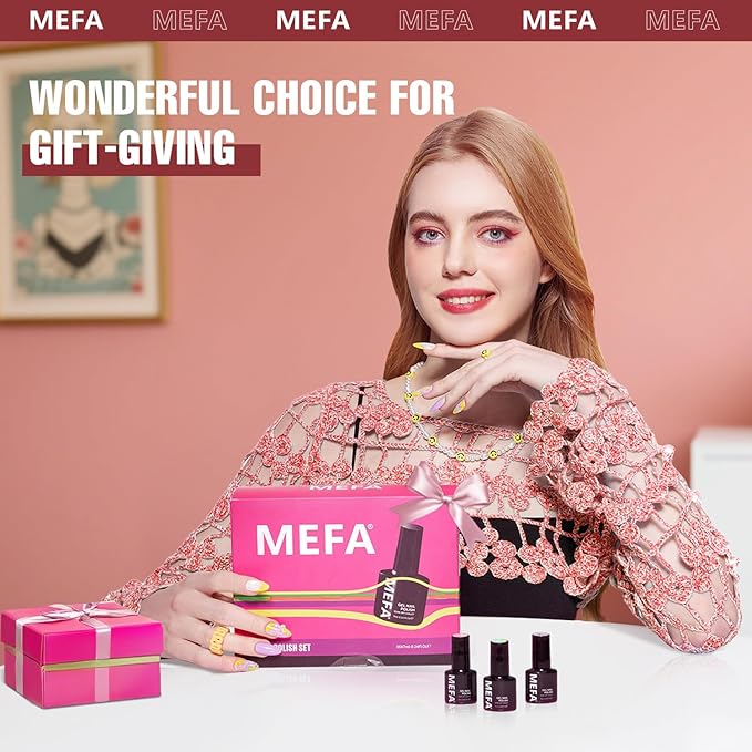 MEFA 35 Pcs Gel Nail Polish Set, 32 Colors All Seasons Collection Gel Nail Polish Kit with Base Coat No Wipe Glossy/Matte Top Coat Blue Red Pink Nail Art Manicure DIY Salon Home Gifts for Women Girls