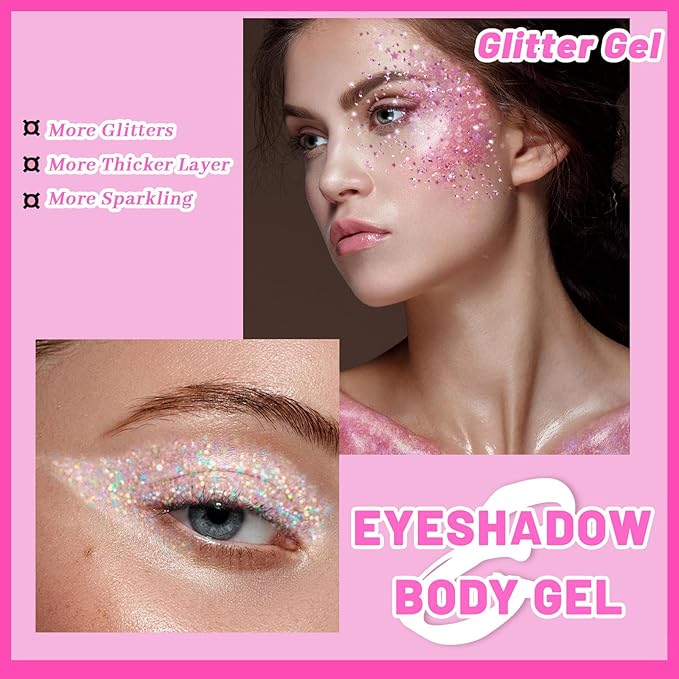 12 Colors Face Glitter Body Glitter Gel Set, Makeup Gel for Body, Hair, Face and Eye, Suitable for Musical Festival Carnival Dance Halloween Party Beauty Mermaid Sequins Makeup