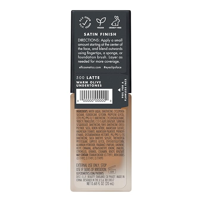 e.l.f. Flawless Finish Foundation, Lightweight & Medium Coverage, Semi-Matte Finish, Latte, 0.68 Fl Oz (20mL)
