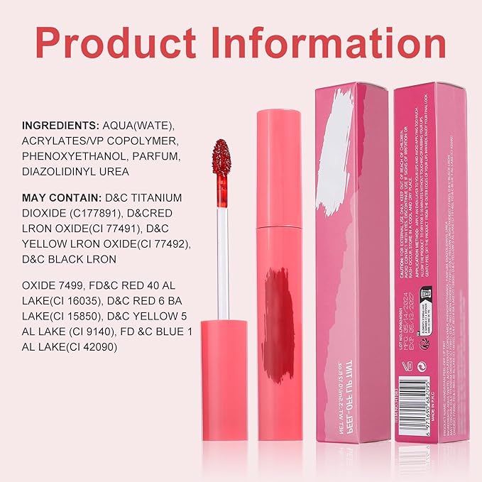 Lip Liner - Lip Stain Peel Off Moisturizing Long-Lasting & Waterproof Transfer Proof & Plumping, Non-Stick Cup Lip Liner Stain Tint For All Skin Types (Red, 1 PCS)