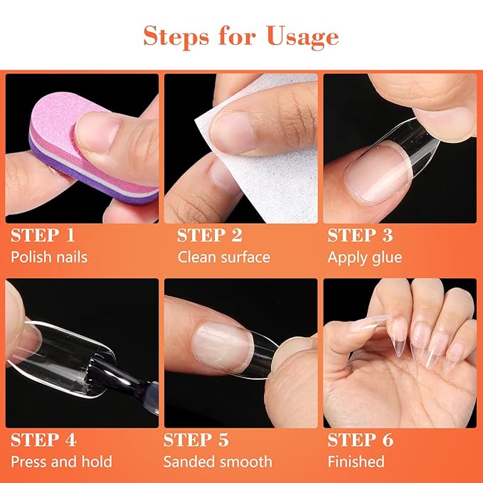 Short Stiletto Nail Tips, 500PCS Gel Tips for Acrylic Nails Professional, Clear Short Amlond Acrylic Nails, Full Cover Nail Tips for Nail Extension for DIY Home Salons, 10 Sizes with Box