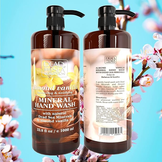 Dead Sea Collection Hand Soap Pump Almond Vanilla - Moisturizing Hand Wash Liquid with Dead Sea Minerals - Almond Vanilla Oils, Balancing & Soothing Pack of 2 (33.8 Fl Oz Each) - 67.6 Fl Oz Total