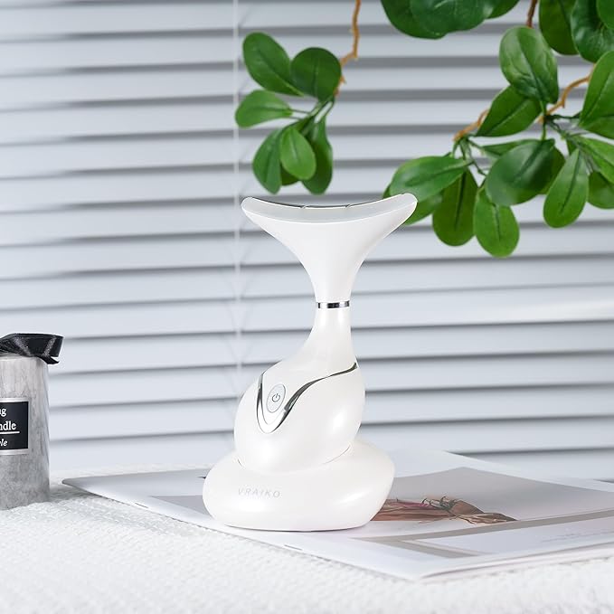 VRAIKO Iris Neck Face Massager, Pro Face Sculpting Tool with Charging Base, All-in-1 Facial Device for Enhanced Absorption, Radiance, Contouring, Elasticity, Home Facial Spa (White)