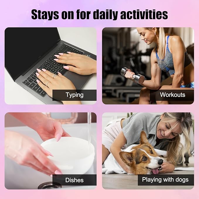 Light Pink Press On Nails - Handmade Medium Almond Gel Acrylic 10pcs Reusable (Summer Dream, Size S)