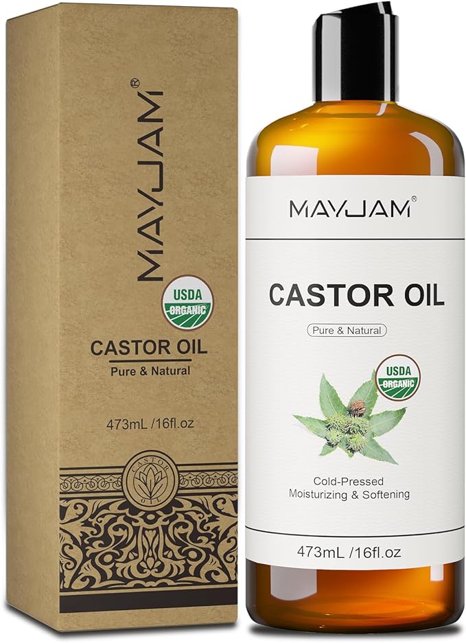 Organic Castor Body Oil: Cold Pressed 16OZ USDA Certified 100% Pure Organic Castor Oils for Hair Growth&Skin Oil for Eyebrows, Eyelash Carrier Oil for Women&Men Hair Moisturizer,Hexane-Free