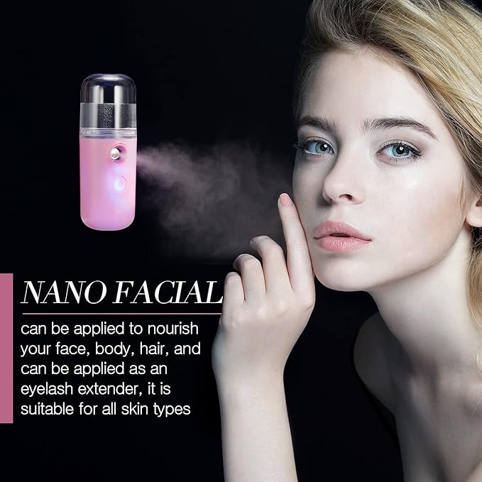 Honoson 2 Nano Facial Mister Sprayer Portable Face Nano Mister for Eyelash Extensions USB Rechargeable 1 oz Handy Skin Care Machine for Face Hydrating, Daily Makeup(Black and Pink)
