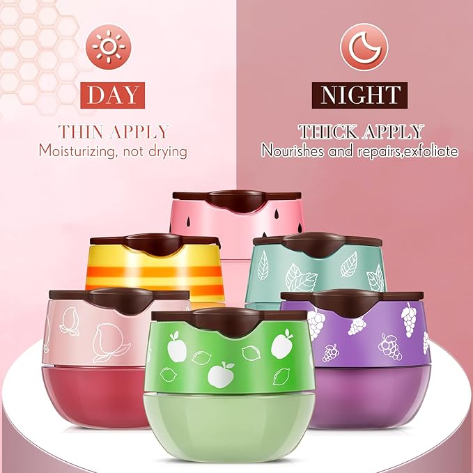 12 Pcs Bee Lip Balm Honey Pot with Brush Propolis Lip Mask Overnight, Moisturizing Hydrating Lip Sleeping Mask Prevention Dry and Cracked(Honey+Peach+Grape+Strawberry+Apple Lime+Mint)