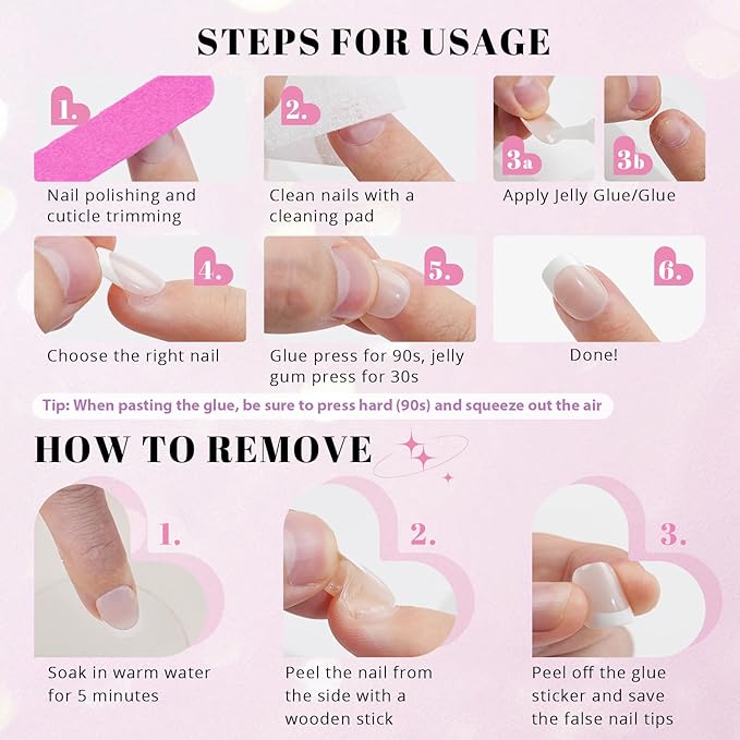 Press on Nails Short 5 Styles, Jofay Fashion 160Pcs Cat Eye Glitter French Tip Press on Nails for Women, Reusable Opaque Gel Fake Nails, Square Glue On Nails in 16 Sizes