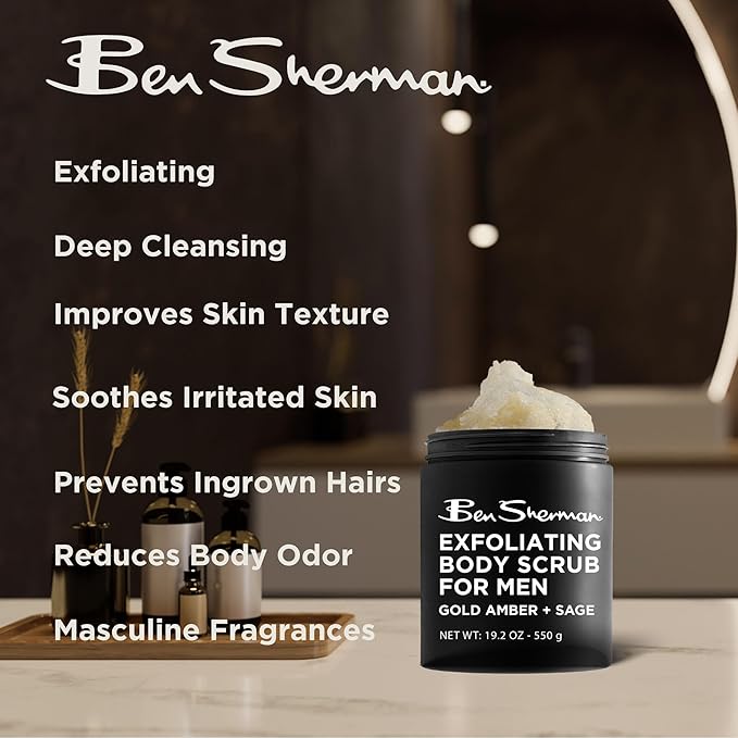Ben Sherman Exfoliating Body Scrub For Men with Shea Butter Vitamin A and C, Moisturizing Hydrating Body Scrub for Healthy Skin