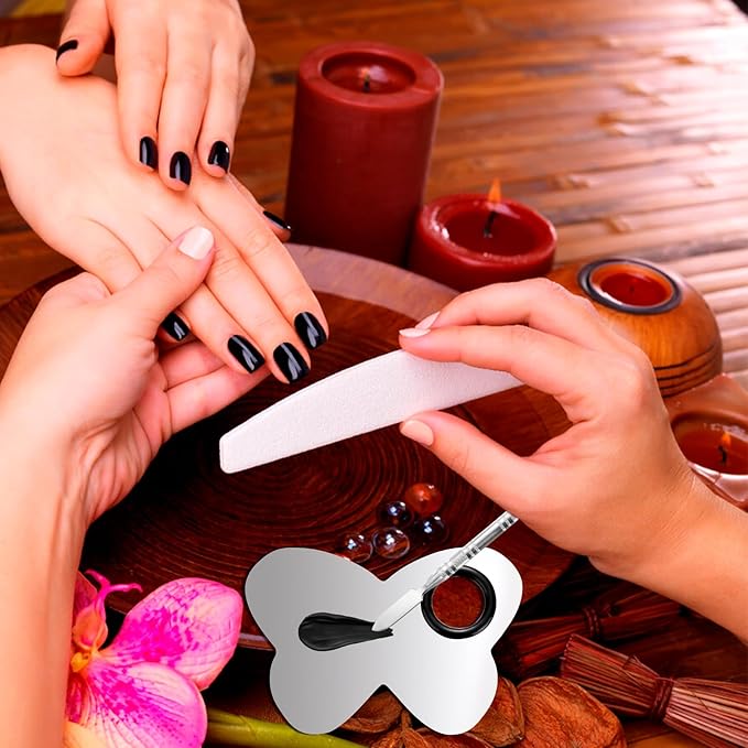 2 Pcs Stainless Makeup Mixing Palette,Tool for Mixing Foundation Nail-Art,Palette with A Stick,Storage Bag,Beauty Salon Color Cream Mixing Palette,Makeup Artist,Makeup Enthusiast (Butterfly Shaped)