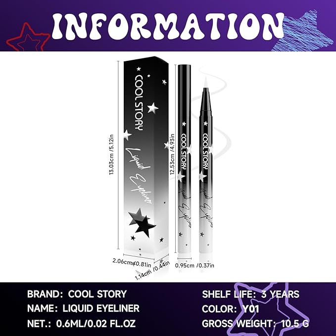 COOL STORY Liquid Eyeliner Waterproof Smudge Proof Eye Liner, 24H Long-Lasting, 0.6ml/0.02 fl.oz (White)