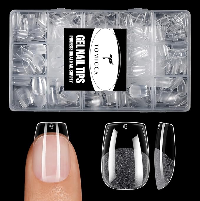 TOMICCA Extra Short Coffin Nail Tips Acrylic Nails 240Pcs Acrylic Nail Kit Pre-shape Full Cover Clear Nails For Nail Extension Home DIY Salon 15 Sizes Gel Nails