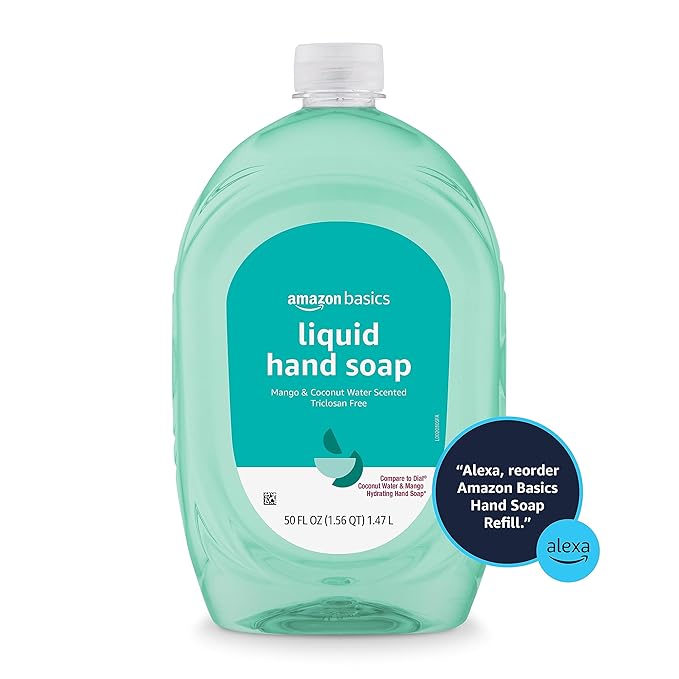Amazon Basics Liquid Hand Soap Refill, Mango & Coconut Water Scent, Triclosan-Free, 50 Fl Oz (Pack of 4)