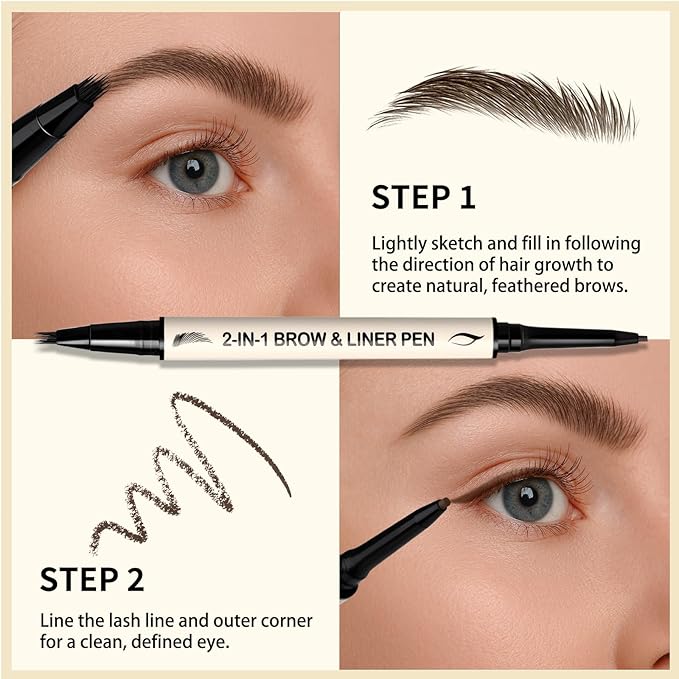 UCANBE 2-in-1 Eyebrow Pen & Gel Eyeliner Pencil – Microblading Eye Brow Pencil with Brow-Fection Angled Brush Tip + 1.5mm Ultra-Fine Eye Liner, Waterproof, Quick-Dry, Long Lasting (Black)