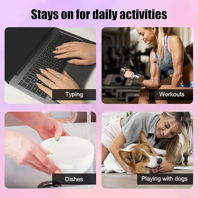 Green French Tip Floral Press On Nails - Handmade Medium Almond Nude Base Salon Quality-Reusable Gel Acrylic Full Set 10pcs - (Blooming Series, Size S)