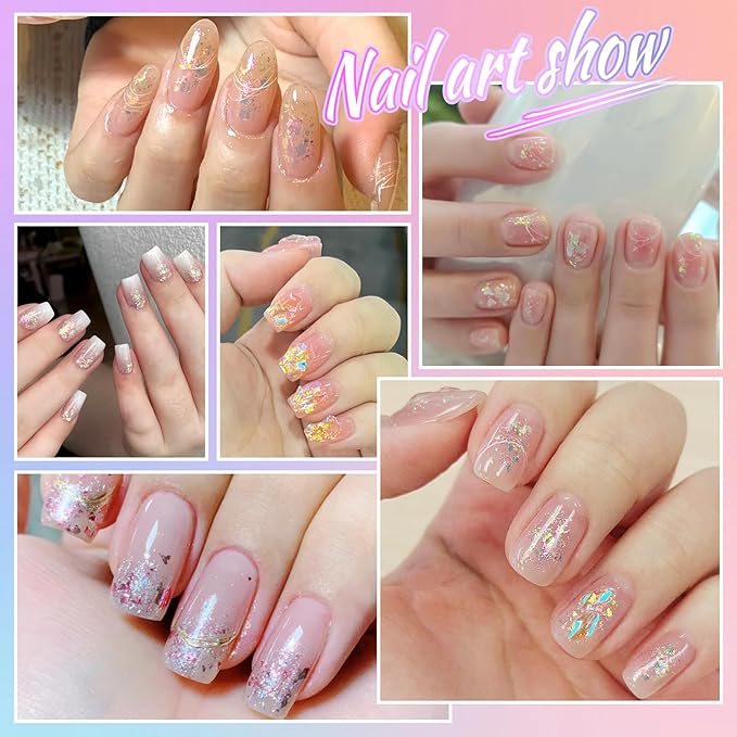 Laza Golden Fall Chameleon Flakes Nail Glitter Irregular Opal Nail Foil Flakes Chunky Confetti Color-Shift Sequins Iridescent Fairy Dust for Mermaid Nails Design, Nail Decorations for Nail Art