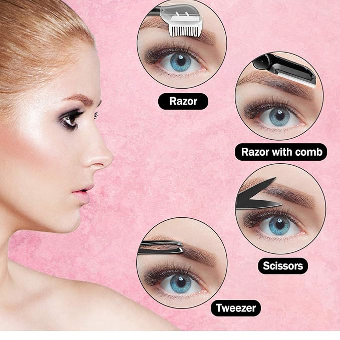 Eyebrow Razor, Eyebrow Kit, Multipurpose Exfoliating Dermaplaning Tool Face Razors for Women Girl, Eyebrow Grooming Set (11 in 1)