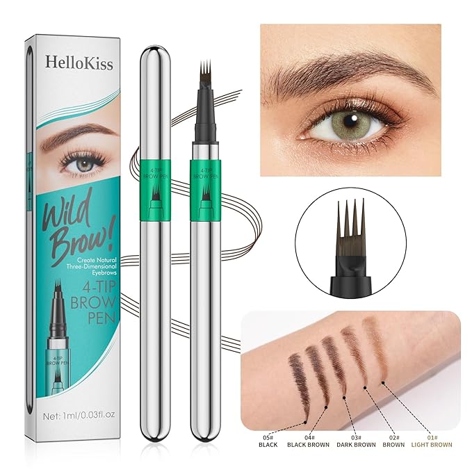 Microblading Eyebrow Pen - Waterproof Eye Brow Pen with 4-Fork-Tip Liquid Brow Pens for Natural Looking Defined Eyebrows (Black)