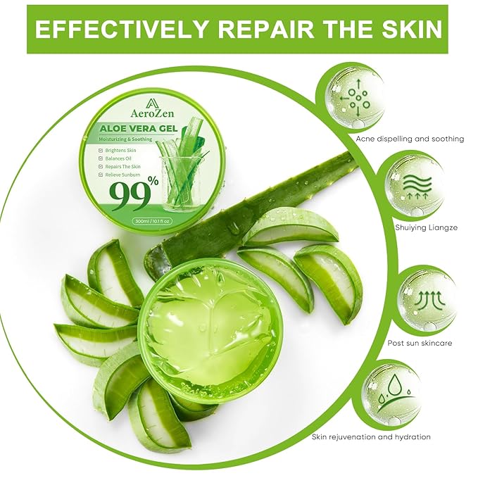 Aero Zen 99% Pure & Organic Aloe Vera Gel - 3-Pack (31.5oz) | Bulk Hydration for Daily & Sun Care | Lightweight, Non-Greasy, Alcohol-Free for Face/Body/Hair | Vegan