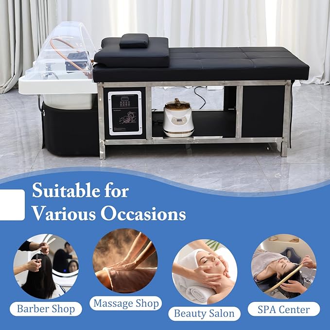 Head Spa Equipment, Japanese Head Spa Bed, Shampoo Massage Bed, Massage Headspa Table with Water Circulation Waterfall, for Spa Beauty Salon Barber (A)