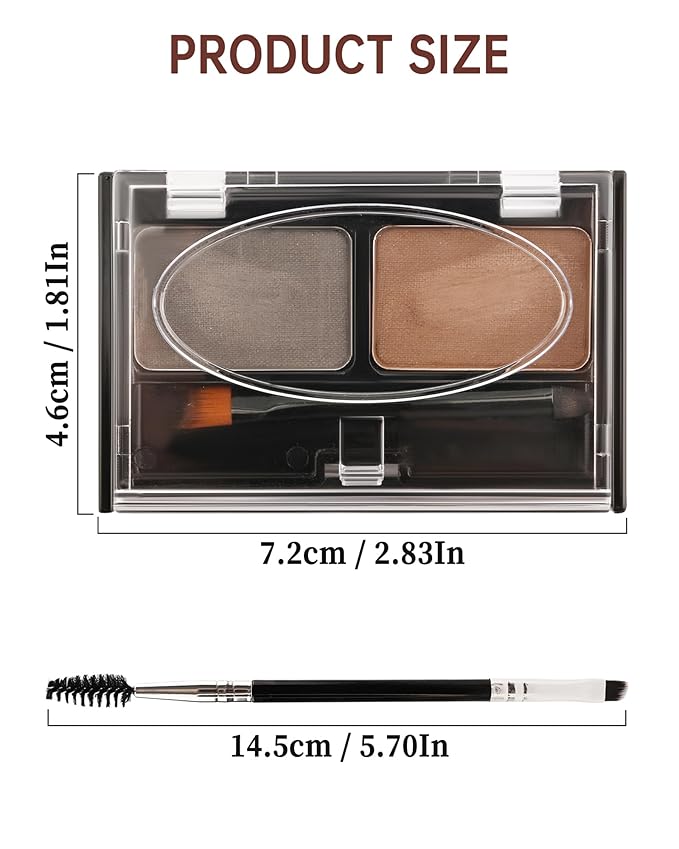 Eyebrow Powder Makeup Kit - Medium Brown+Grey, 2 Color Eye Brow Powder Palette Waterproof Long-Lasting Brow Filler, Lightweight, Easy Blend, Natural Full Look with Brush, maquillaje para cejas-02