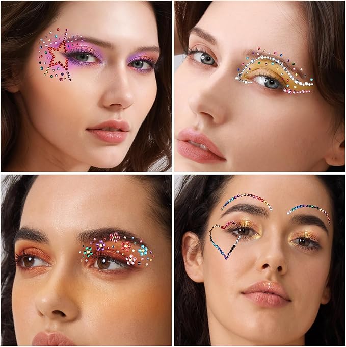 YGDZ Face Rhinestones Kit, Face Eye Gems for Makeup, Face Jewels Set with Face Makeup Glue, Nail Gems, Rhinestones for Body, Hair, Nail Art, Halloween Makeup for Women