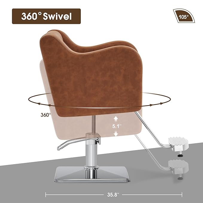 BarberPub Classic Salon Chair for Hair Stylist,Hydraulic Barber Styling Chair,Beauty Salon Spa Equipment 3802 (Brown)