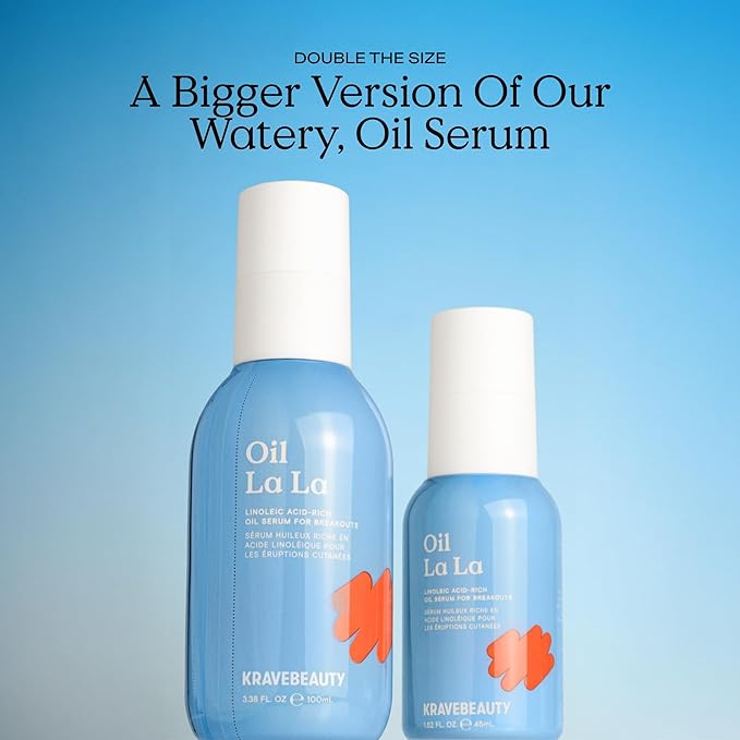 KraveBeauty Jumbo Oil La La Serum – K-Beauty Linoleic Acid-Rich Oil, Non-Comedogenic, Helps Breakouts, Clogged Pores & Dark Spots, Vegan & Cruelty-Free, 3.38 fl oz