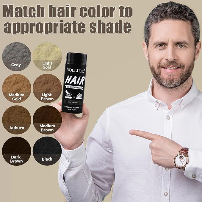 VOLLUCK Hair Fibers for Thinning Hair, Instant Coverage Hair Building Fibers for Women and men, Natural Hair Powder for Conceal Hair Loss 28 g*2 (Dark Brown, 2 PCS)